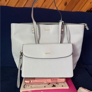 Elegant Women's Gray/Blue Tote and Small Bag Set